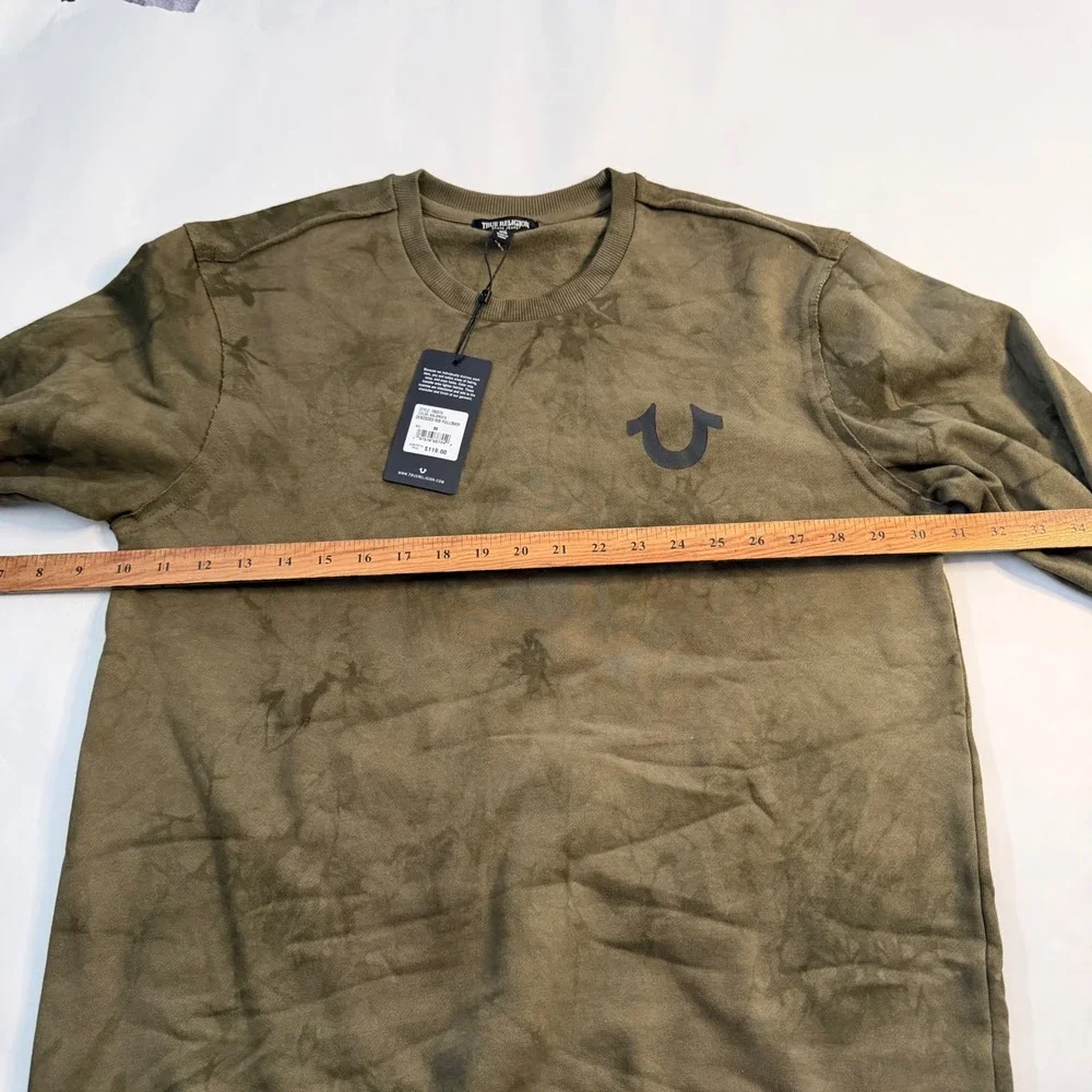 True Religion Men S Camo Green Tie Dye‎ Debossed Rib Pullover Crew Sweatshirt M